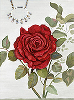 Red Rose, giclee print on canvas, with Gold Eternal Circle Pendant with 8 Bezel set CZs