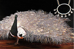 Bronze Lace-Peacock, fine art print on canvas,with Gold Eternal Ring Pendant with 8 Bezel Set CZs