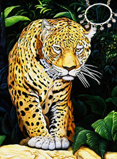 Don't Move-Jaguar, fine art print, with Gold Eternal Circle pendant with dangling CZs
