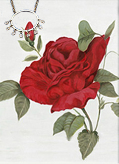 Red Rose II, fine art print on cznvas, with Gold eternal Circle Pendant with 8 dangling CZs
