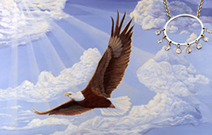 In God We Trust-Bald Eagle, giclee print on canvas, with Gold Ring Pendant with Chain and 8 bezel Set CZs